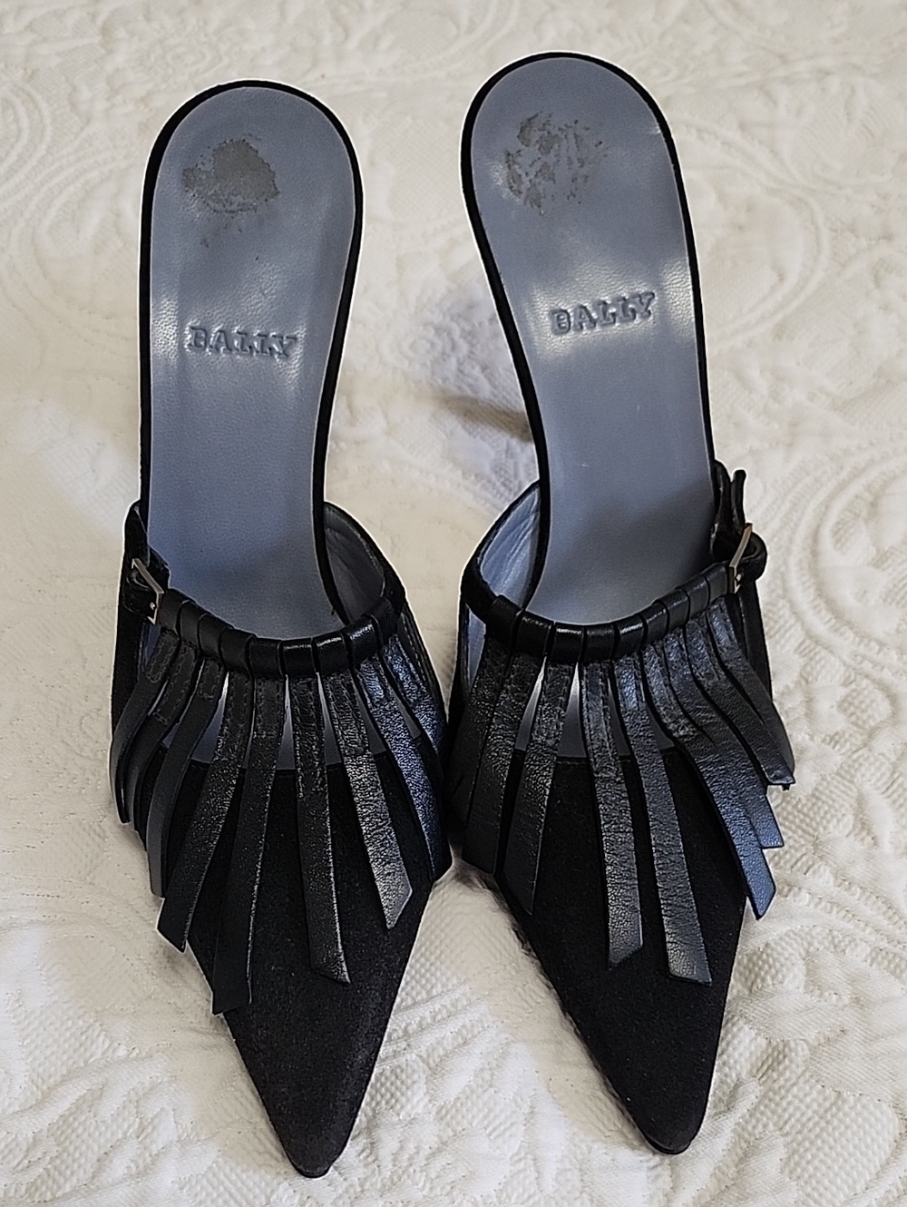 Bally Black Pointed-Toe Fringe Mules - Picture 1 of 5